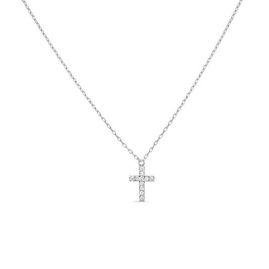 18K White & Diamond Gold Cross Necklace