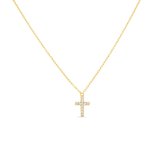 18K Yellow & Diamond Gold Cross Necklace