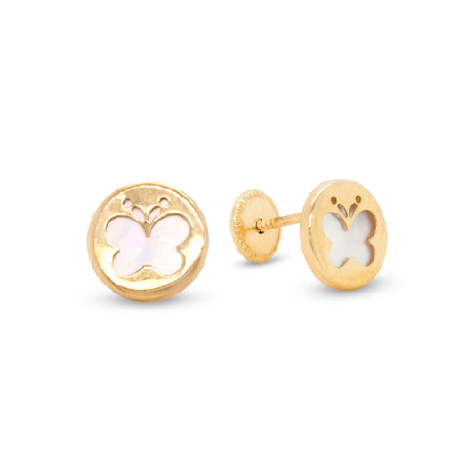 18k Yellow Gold Mother of Pearl Butterfly Shape Earring