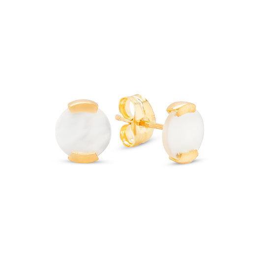 18K Yellow Gold Round Mother of Pearl Earrings