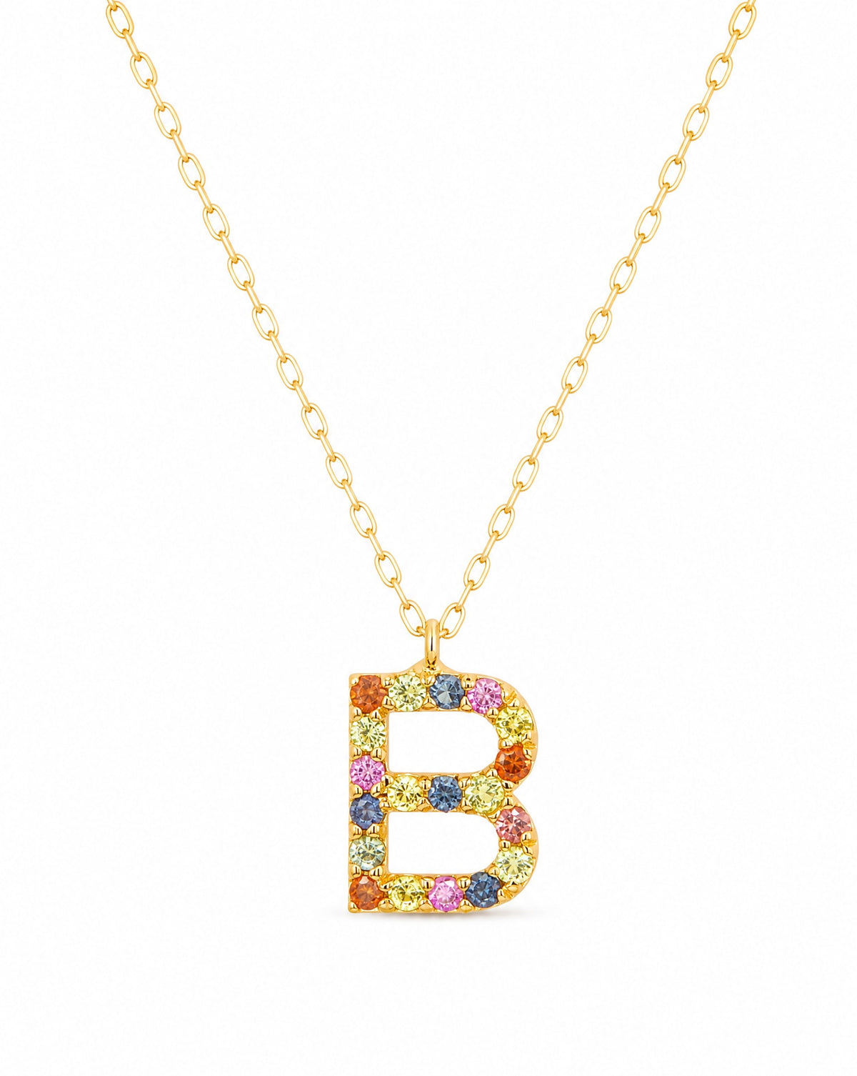 18k Yellow Gold Multi-Gem Semi Precious Initial Necklace