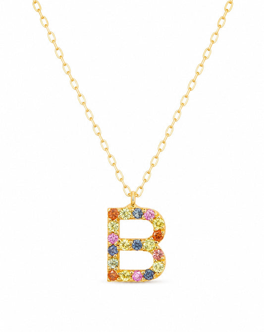18k Yellow Gold Multi-Gem Semi Precious Initial Necklace