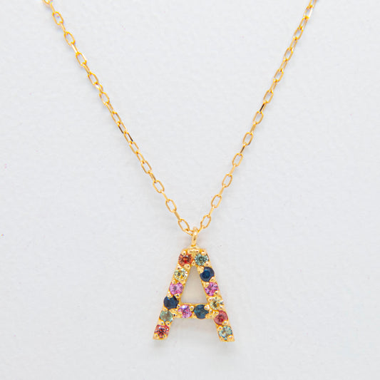 18k Yellow Gold Multi-Gem Semi Precious Initial Necklace