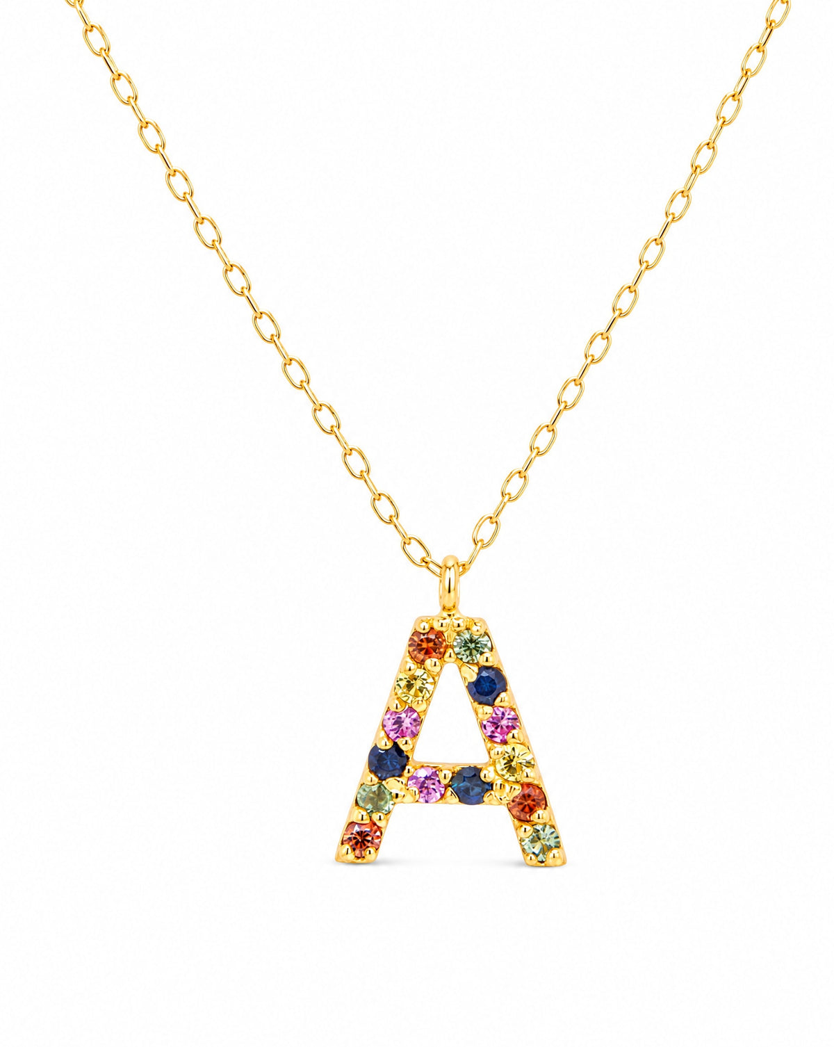 18k Yellow Gold Multi-Gem Semi Precious Initial Necklace