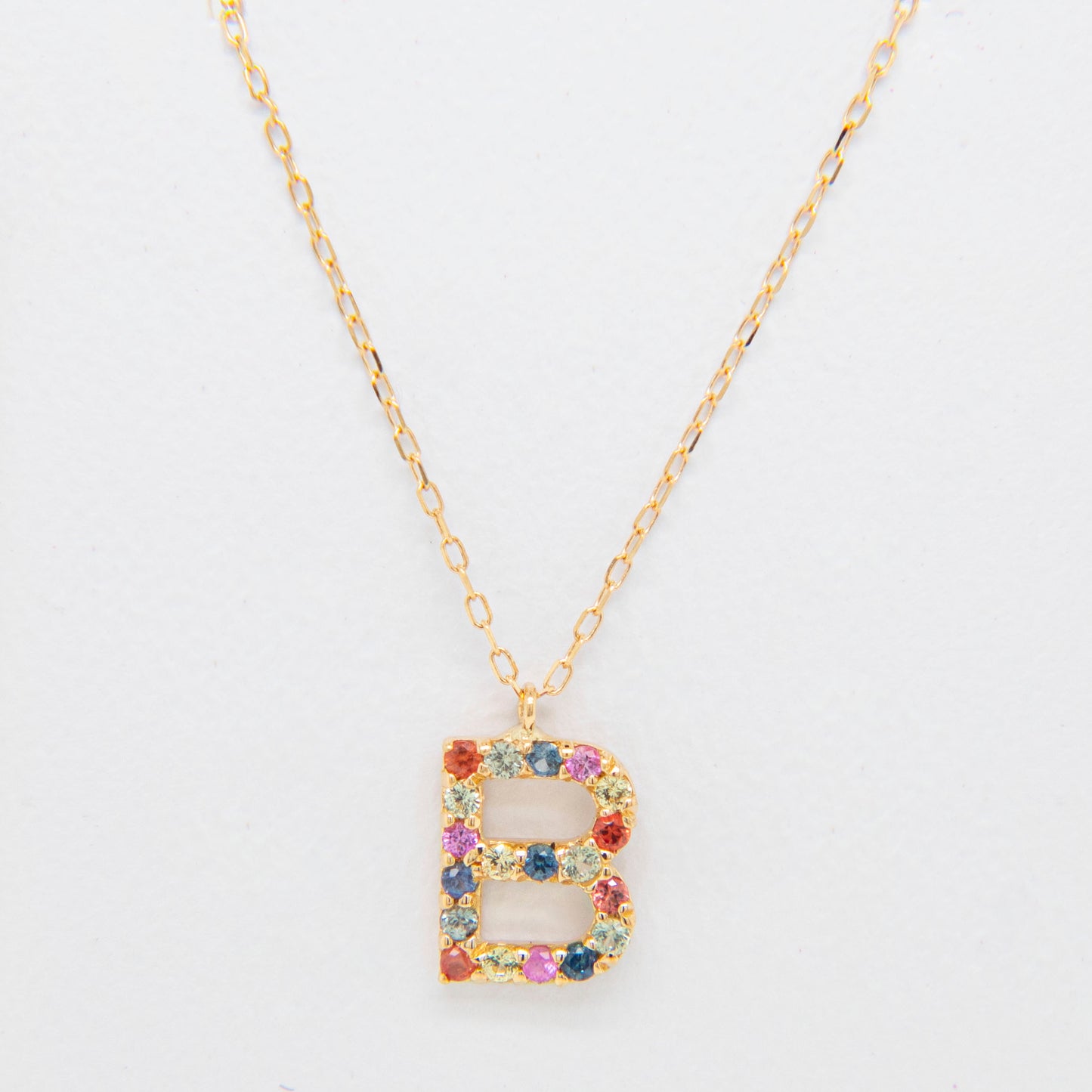 18k Yellow Gold Multi-Gem Semi Precious Initial Necklace