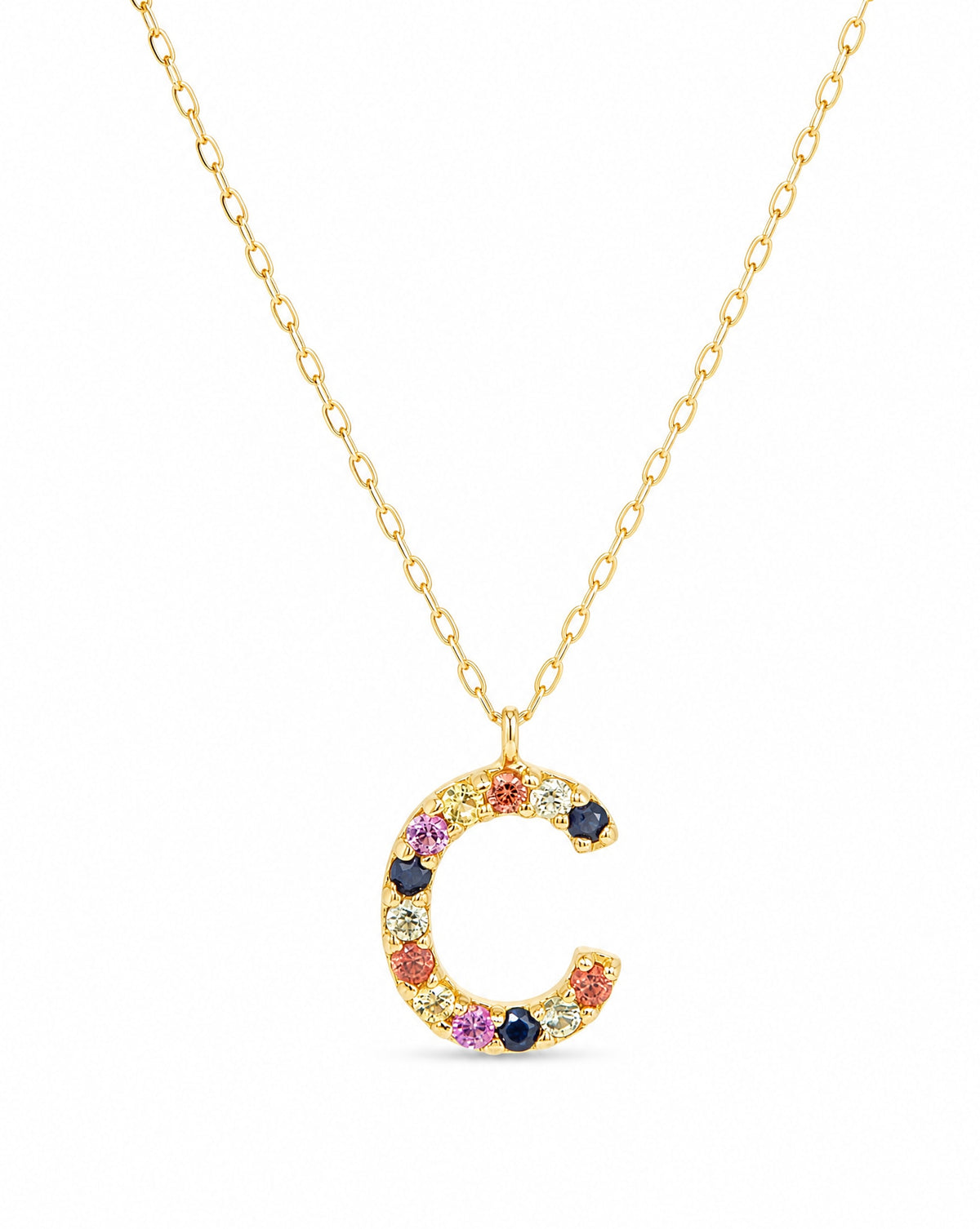 18k Yellow Gold Multi-Gem Semi Precious Initial Necklace