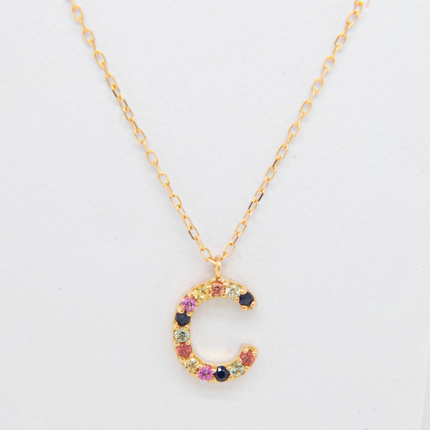 18k Yellow Gold Multi-Gem Semi Precious Initial Necklace