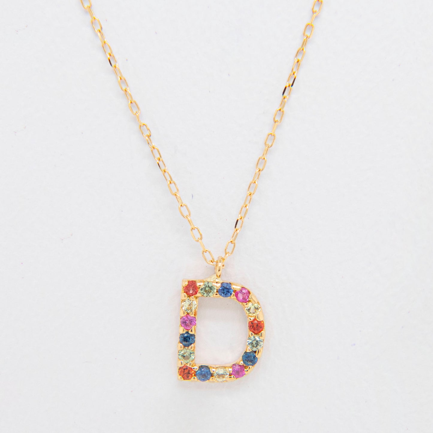 18k Yellow Gold Multi-Gem Semi Precious Initial Necklace