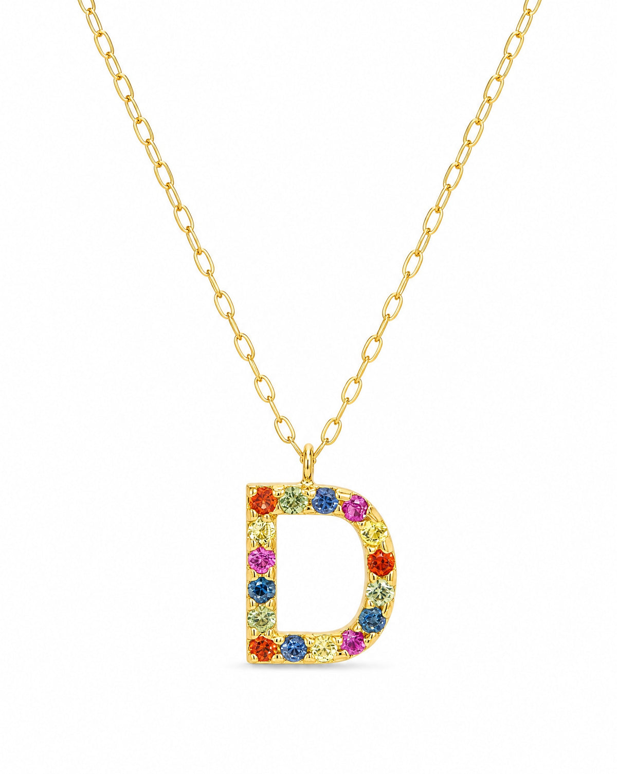 18k Yellow Gold Multi-Gem Semi Precious Initial Necklace