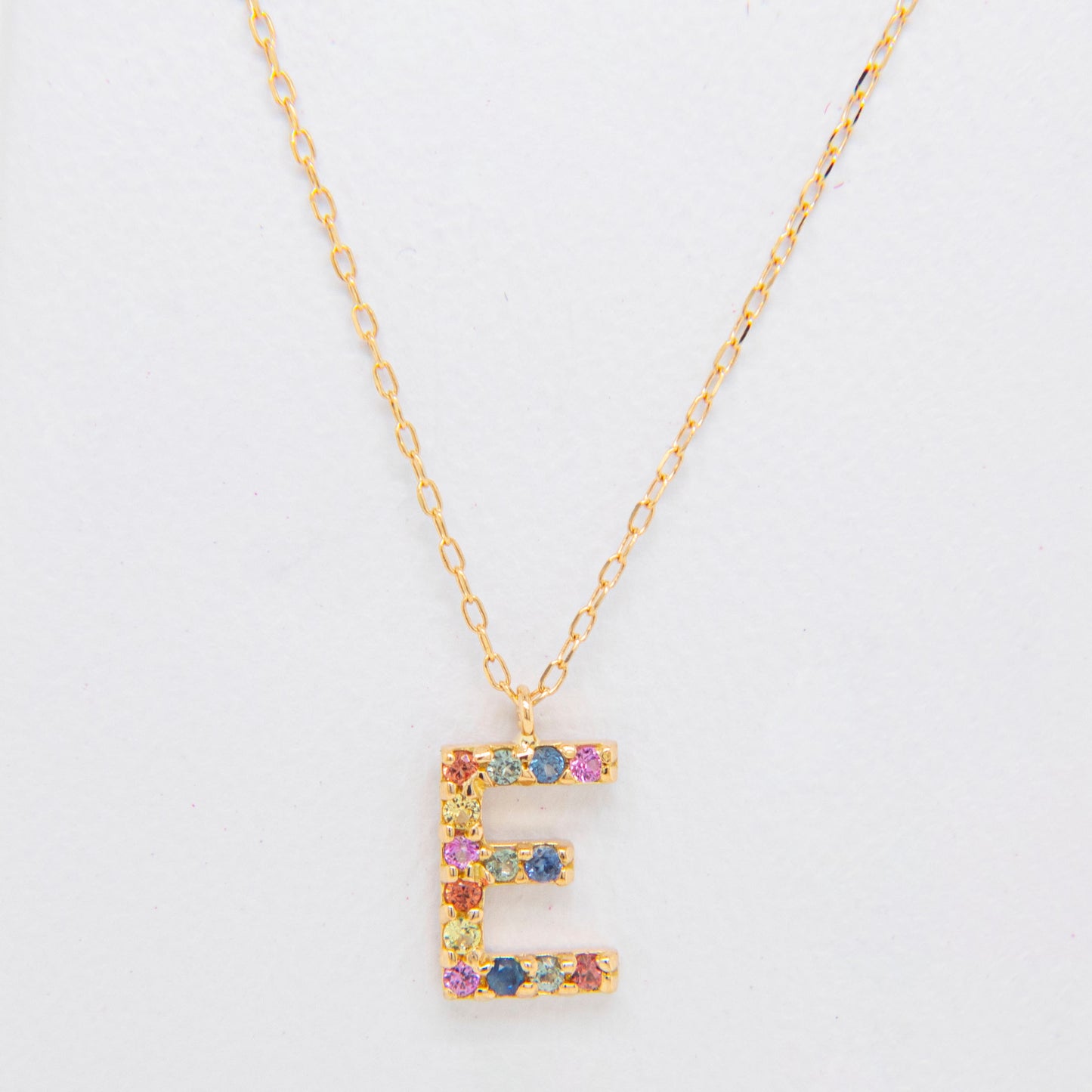 18k Yellow Gold Multi-Gem Semi Precious Initial Necklace