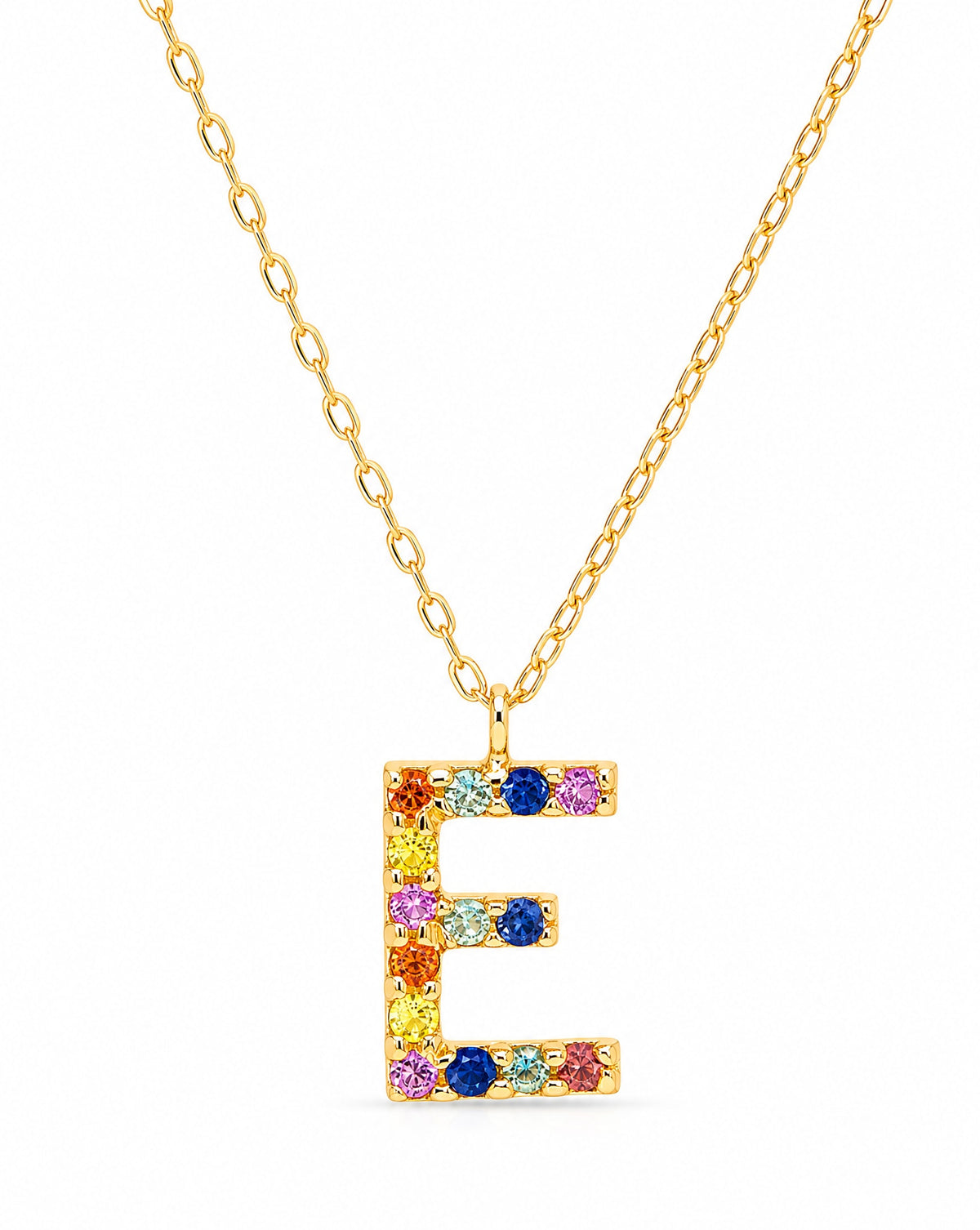 18k Yellow Gold Multi-Gem Semi Precious Initial Necklace