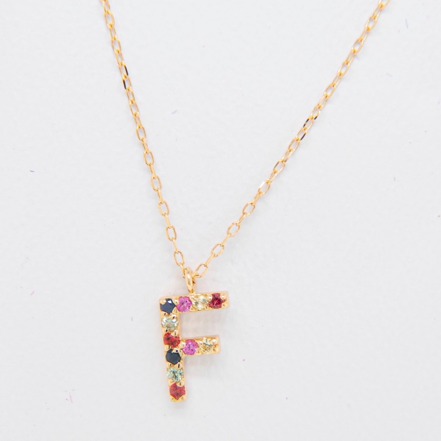 18k Yellow Gold Multi-Gem Semi Precious Initial Necklace