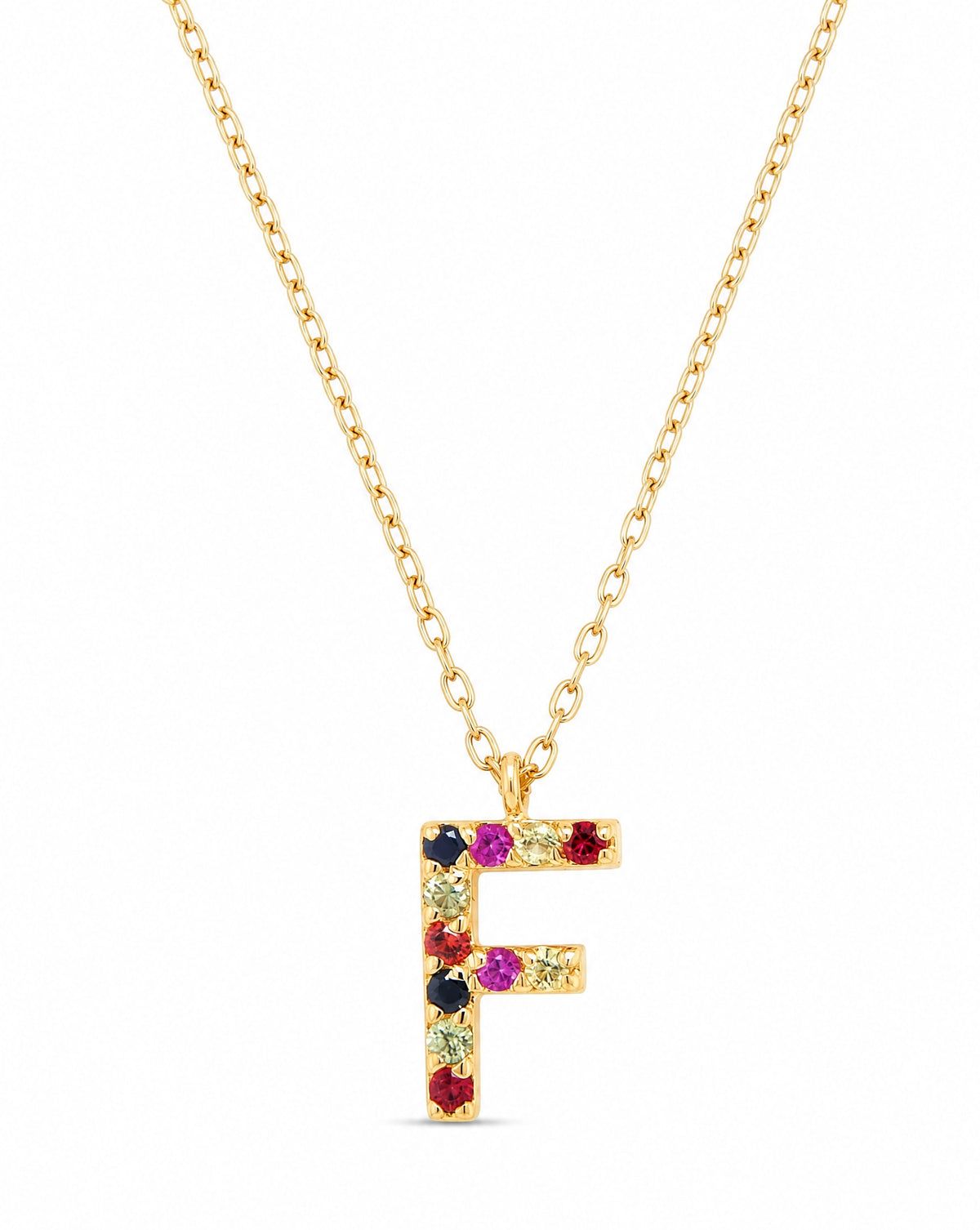 18k Yellow Gold Multi-Gem Semi Precious Initial Necklace