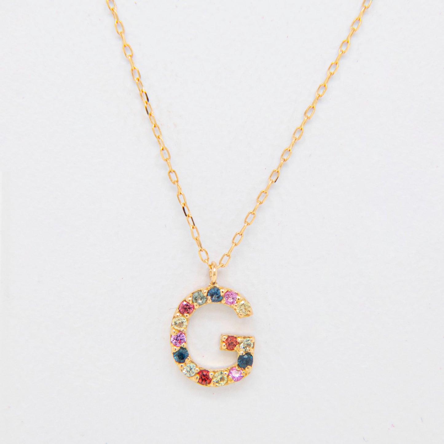 18k Yellow Gold Multi-Gem Semi Precious Initial Necklace