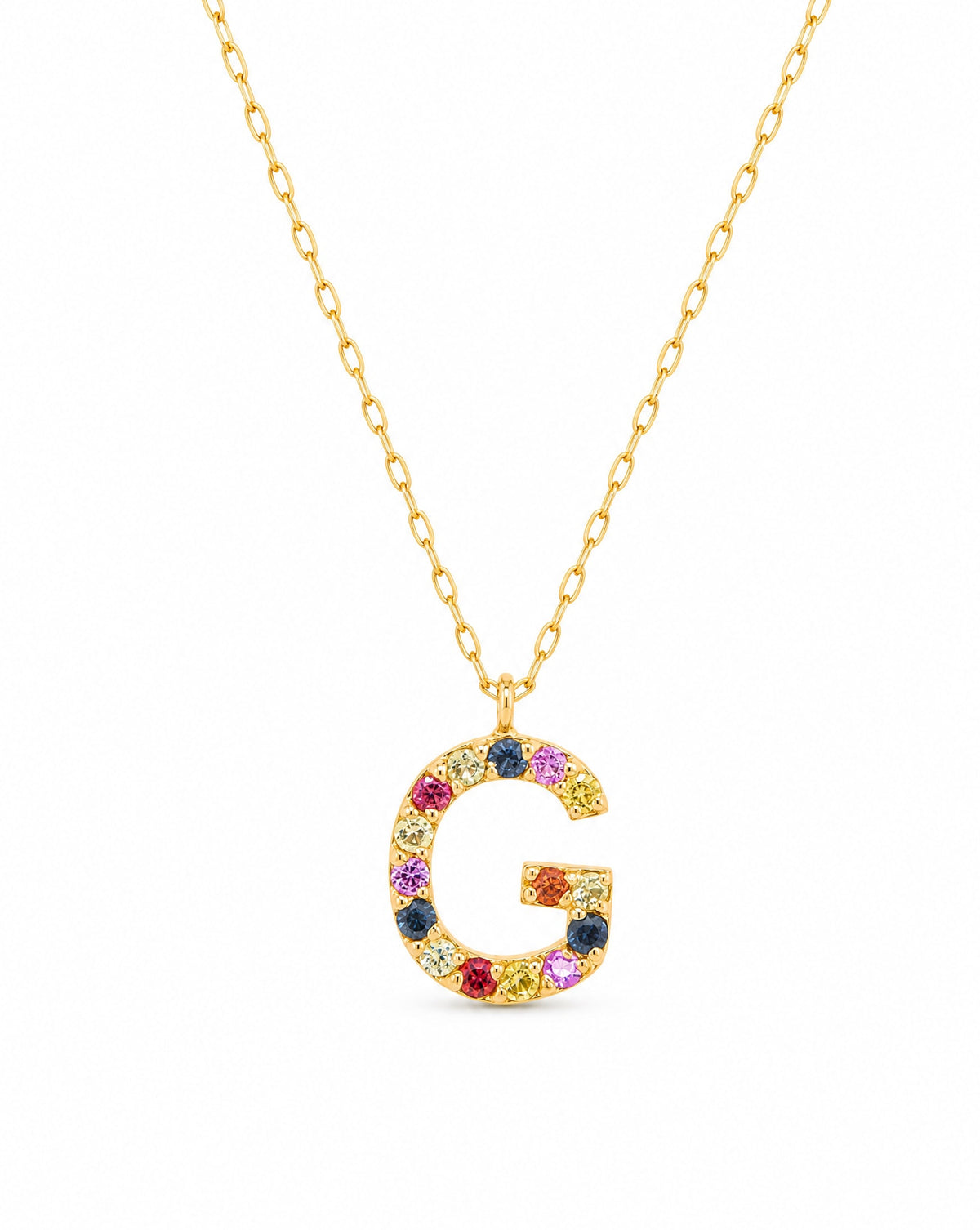 18k Yellow Gold Multi-Gem Semi Precious Initial Necklace