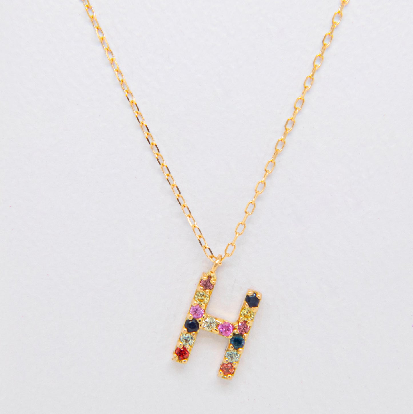 18k Yellow Gold Multi-Gem Semi Precious Initial Necklace
