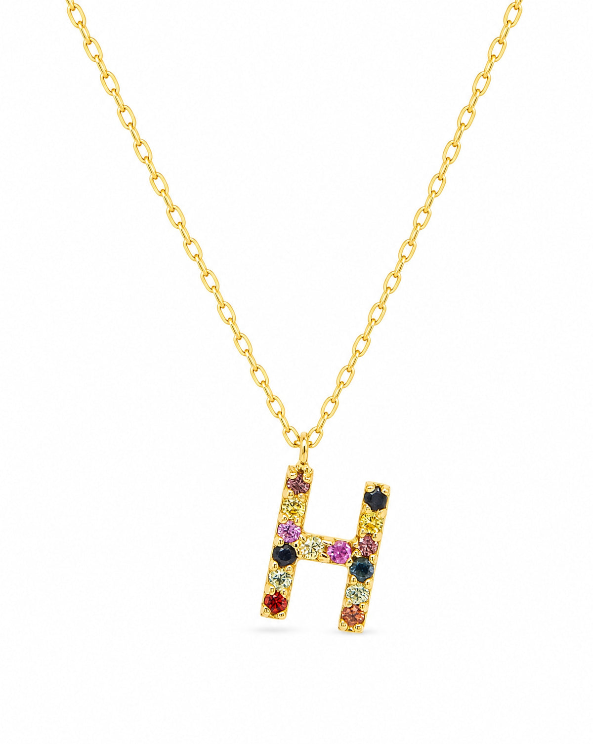 18k Yellow Gold Multi-Gem Semi Precious Initial Necklace