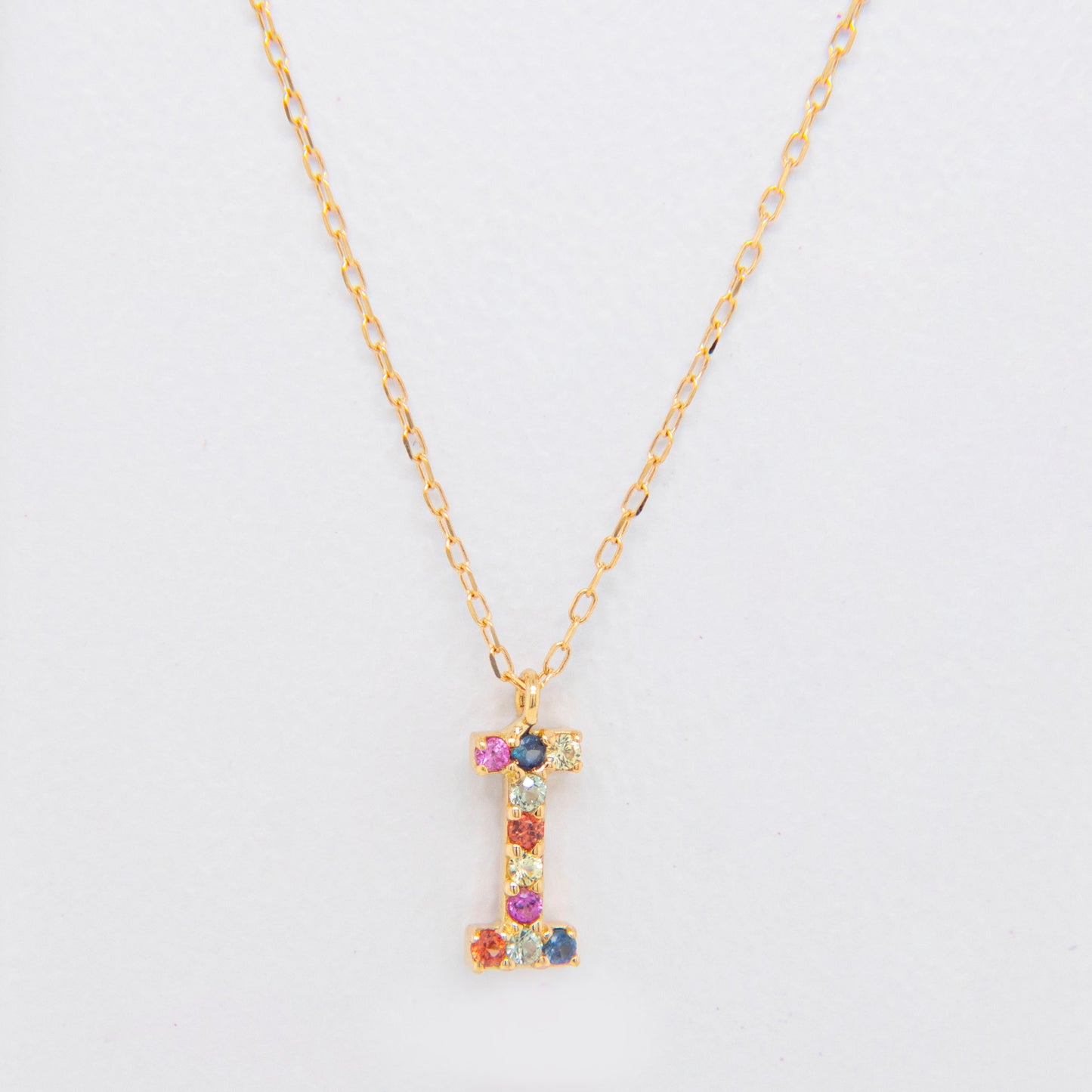 18k Yellow Gold Multi-Gem Semi Precious Initial Necklace