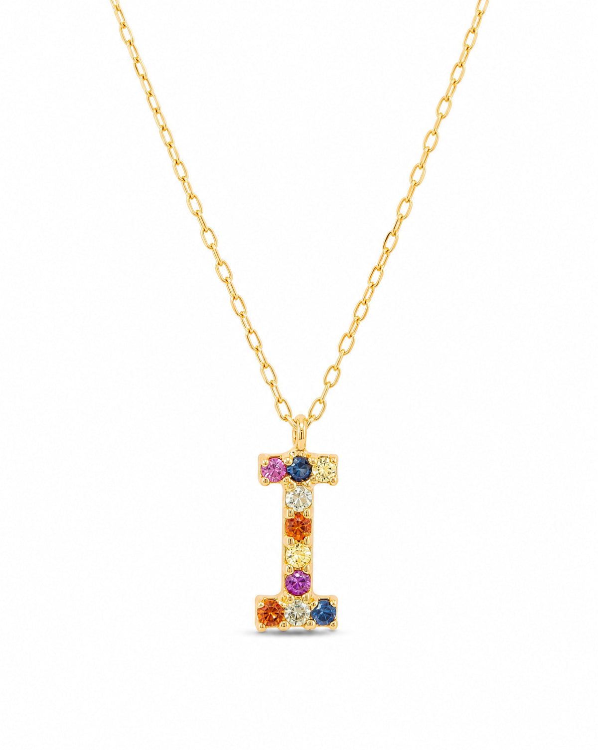 18k Yellow Gold Multi-Gem Semi Precious Initial Necklace
