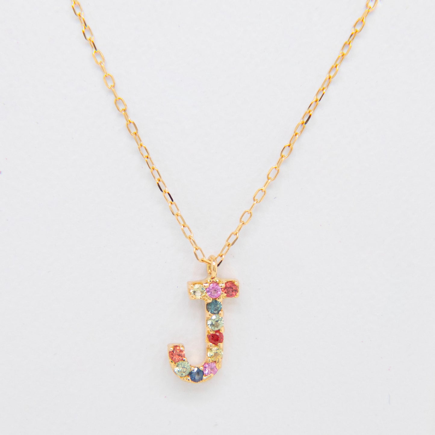 18k Yellow Gold Multi-Gem Semi Precious Initial Necklace