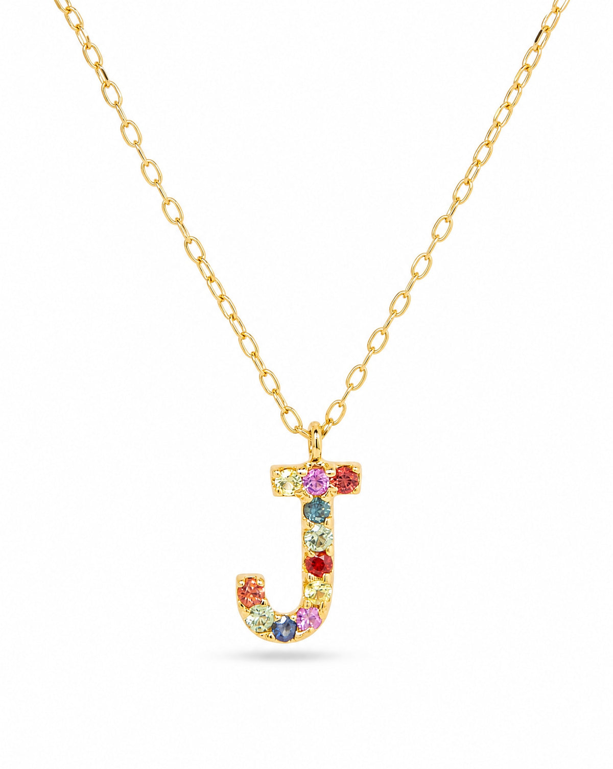 18k Yellow Gold Multi-Gem Semi Precious Initial Necklace