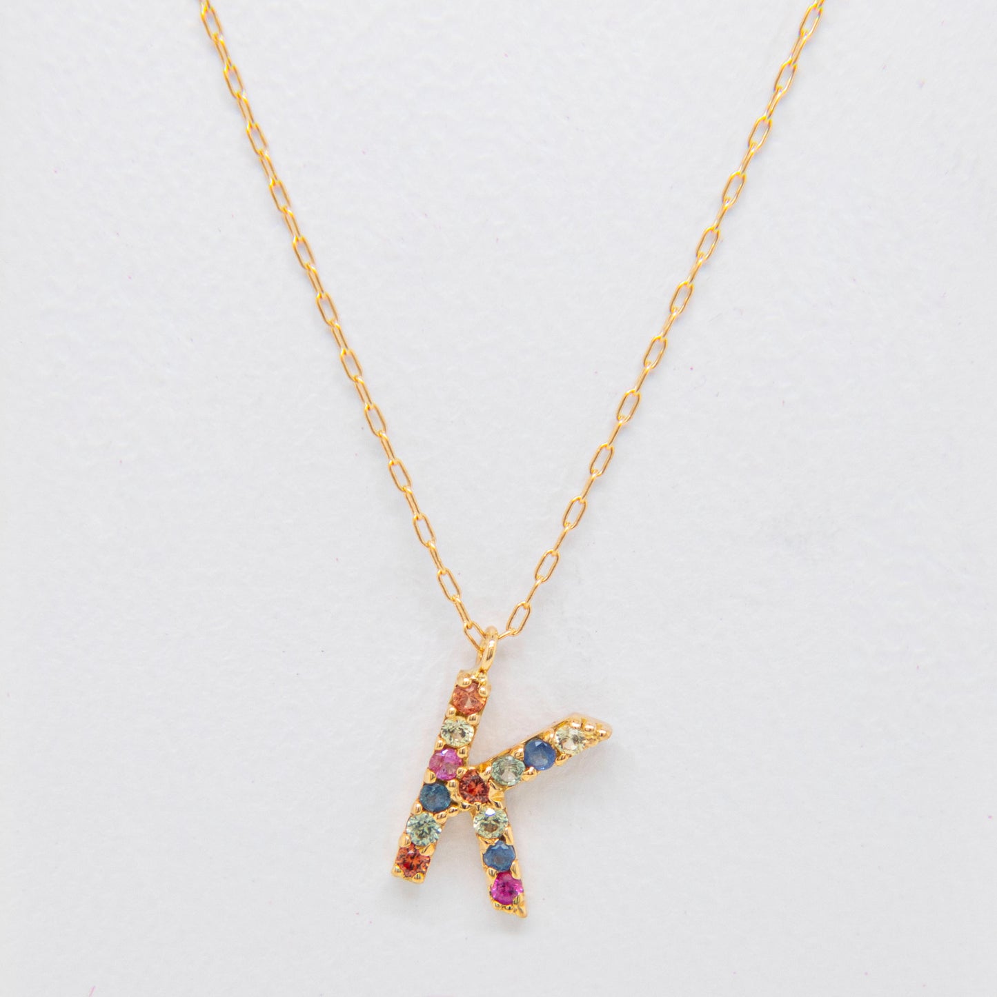 18k Yellow Gold Multi-Gem Semi Precious Initial Necklace