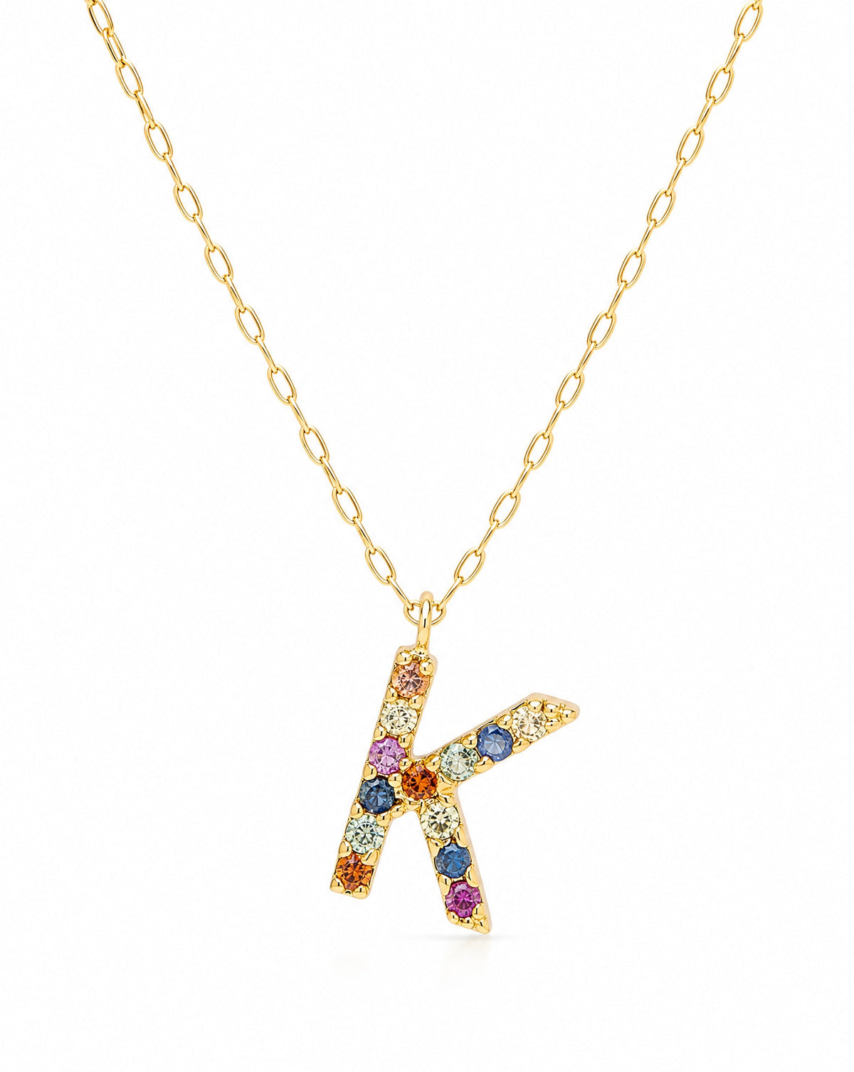 18k Yellow Gold Multi-Gem Semi Precious Initial Necklace