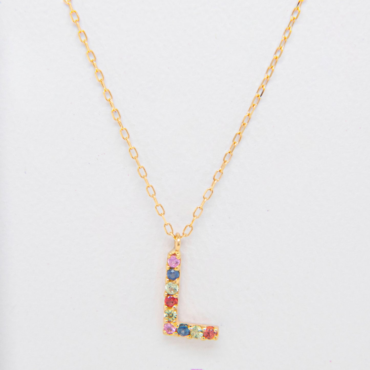 18k Yellow Gold Multi-Gem Semi Precious Initial Necklace