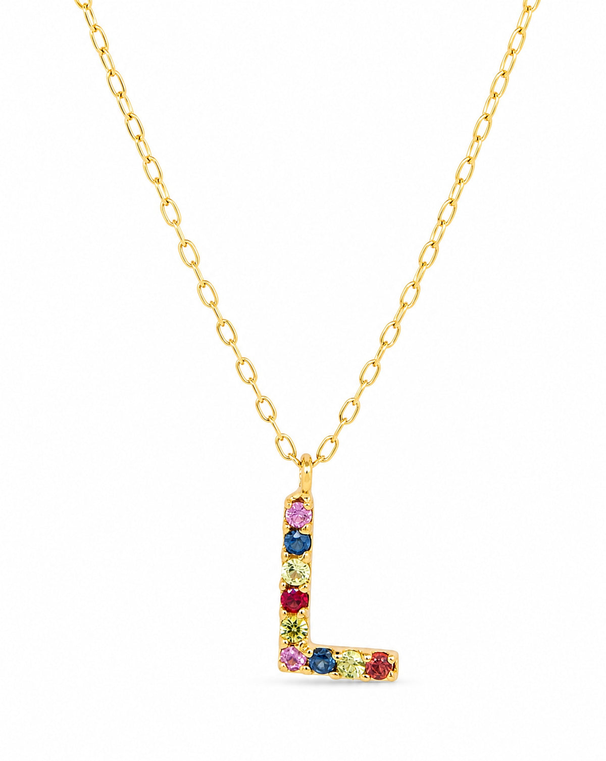 18k Yellow Gold Multi-Gem Semi Precious Initial Necklace
