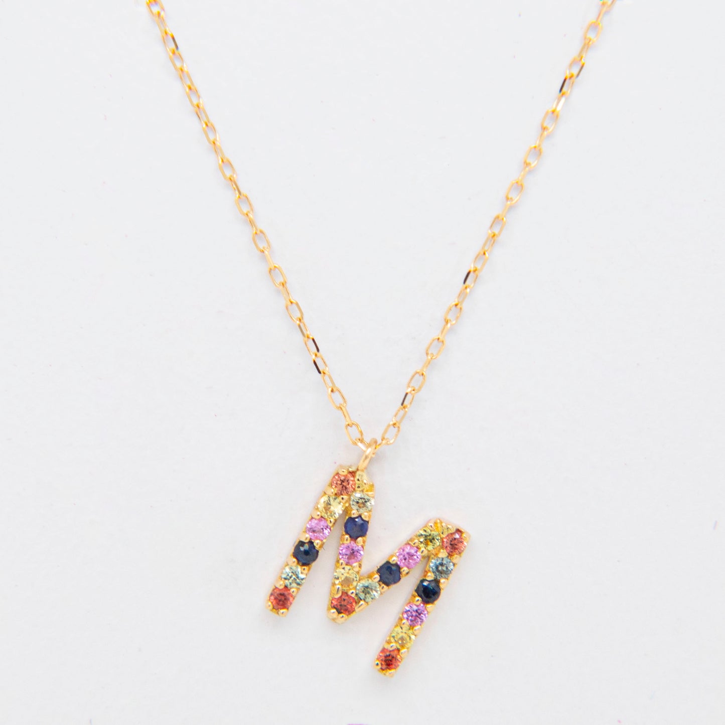 18k Yellow Gold Multi-Gem Semi Precious Initial Necklace