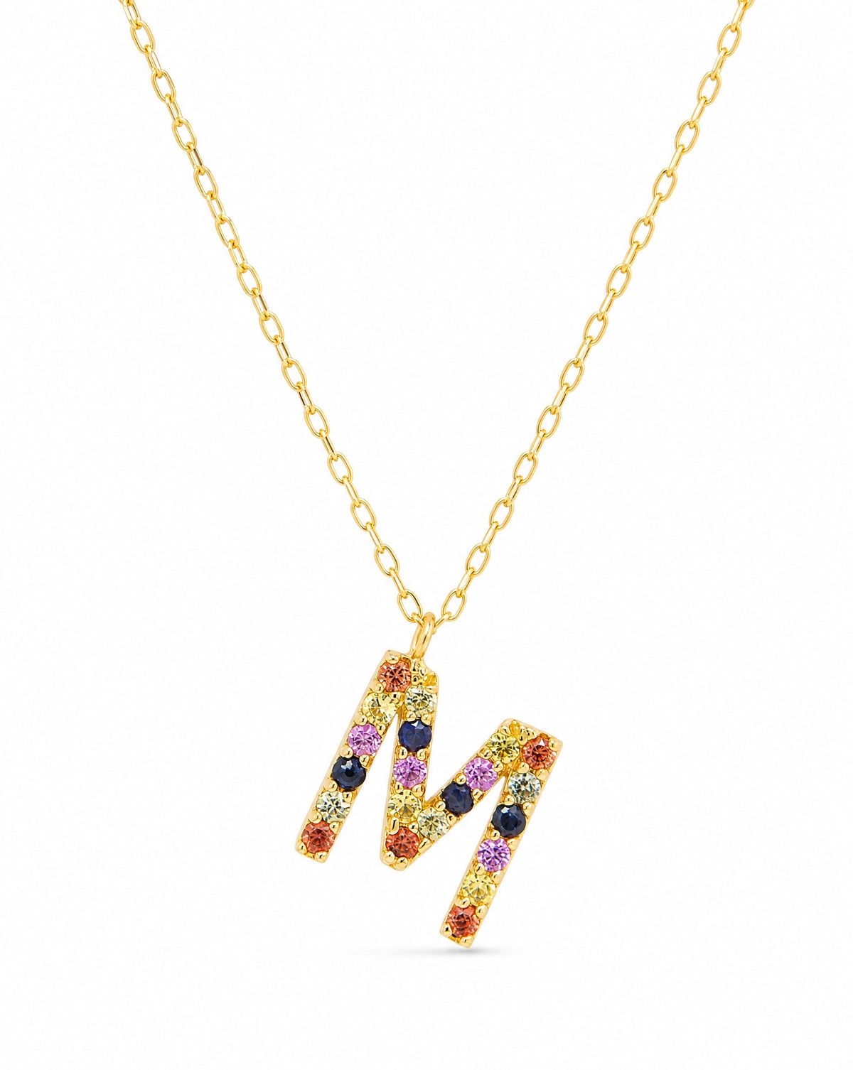 18k Yellow Gold Multi-Gem Semi Precious Initial Necklace