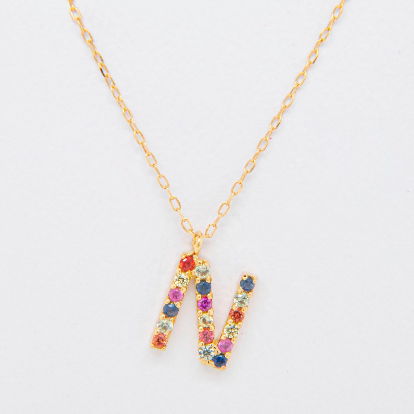 18k Yellow Gold Multi-Gem Semi Precious Initial Necklace