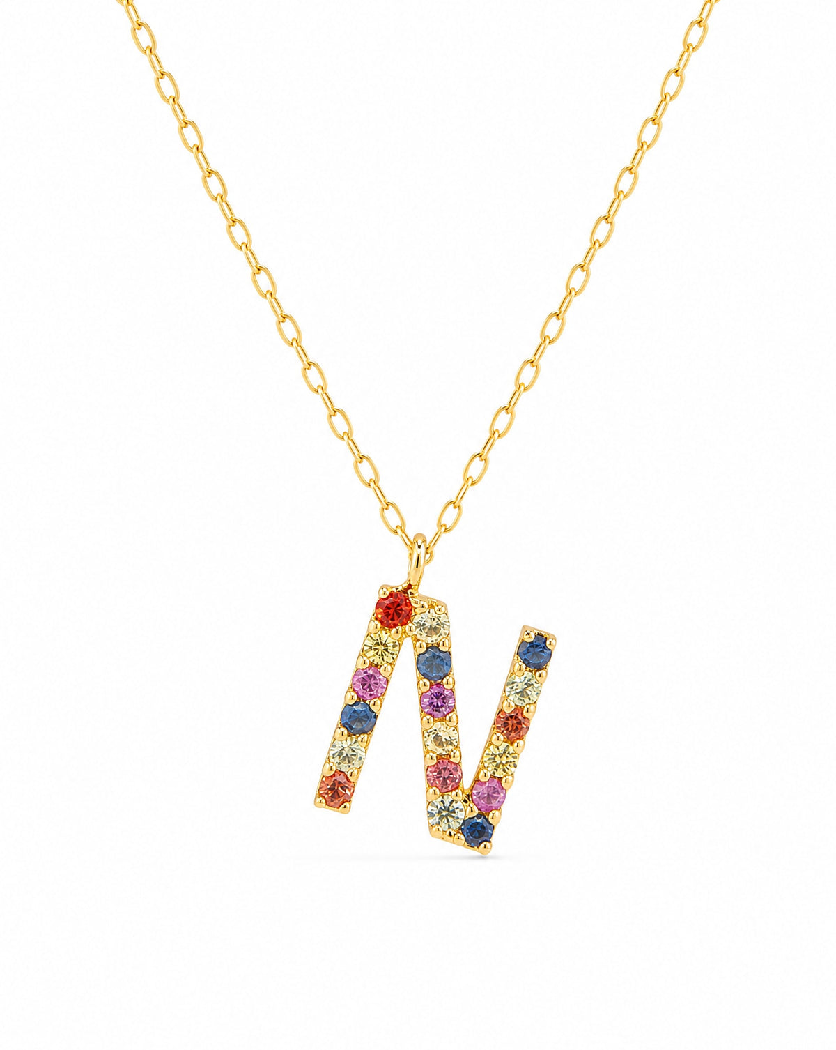 18k Yellow Gold Multi-Gem Semi Precious Initial Necklace