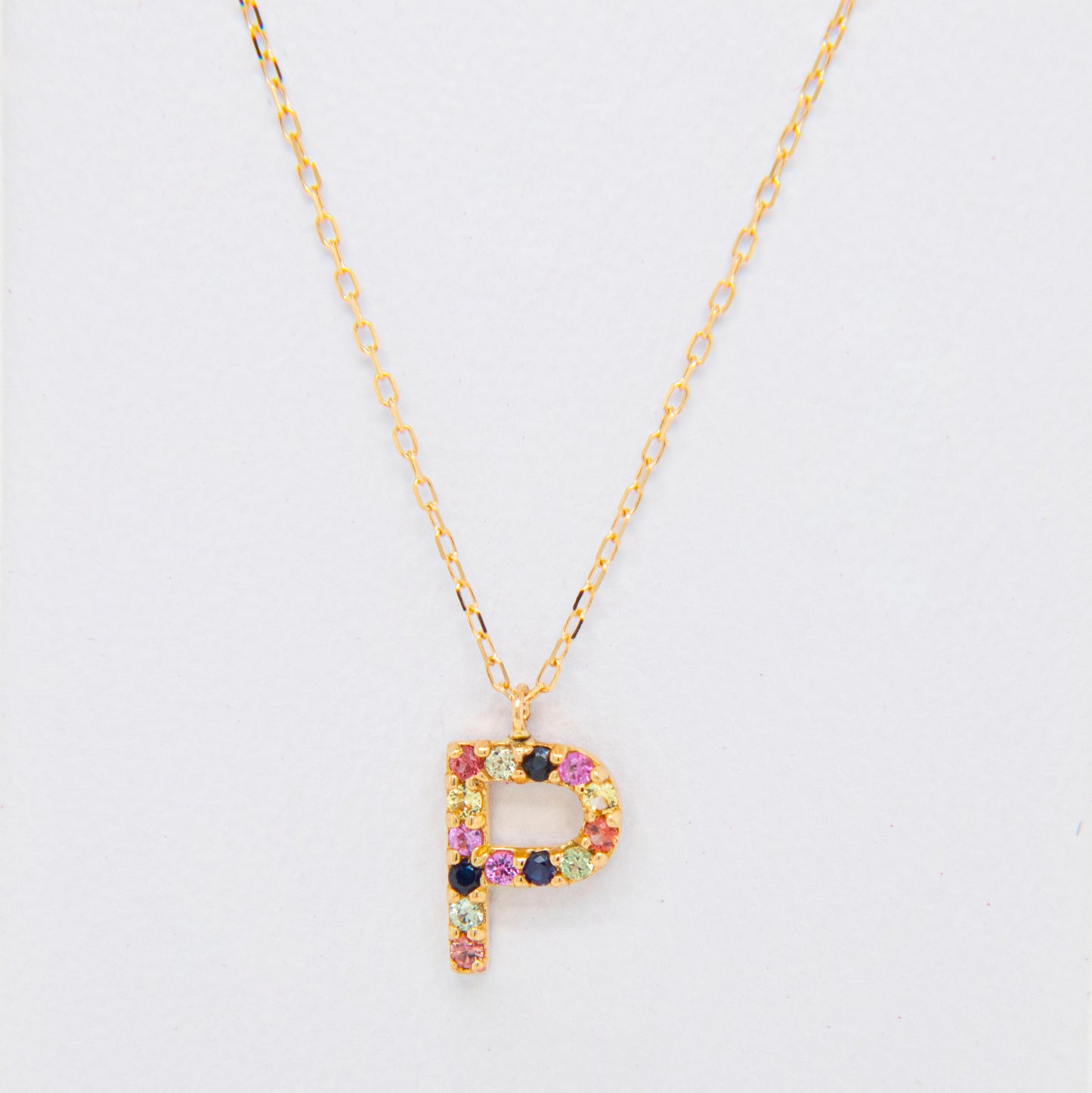 18k Yellow Gold Multi-Gem Semi Precious Initial Necklace