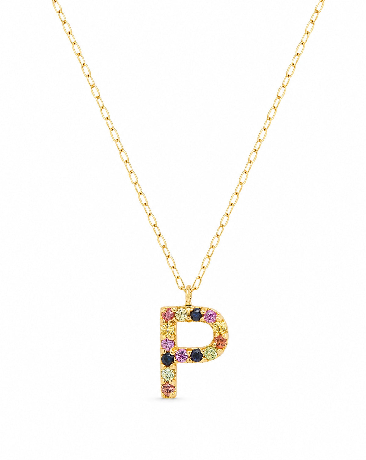 18k Yellow Gold Multi-Gem Semi Precious Initial Necklace