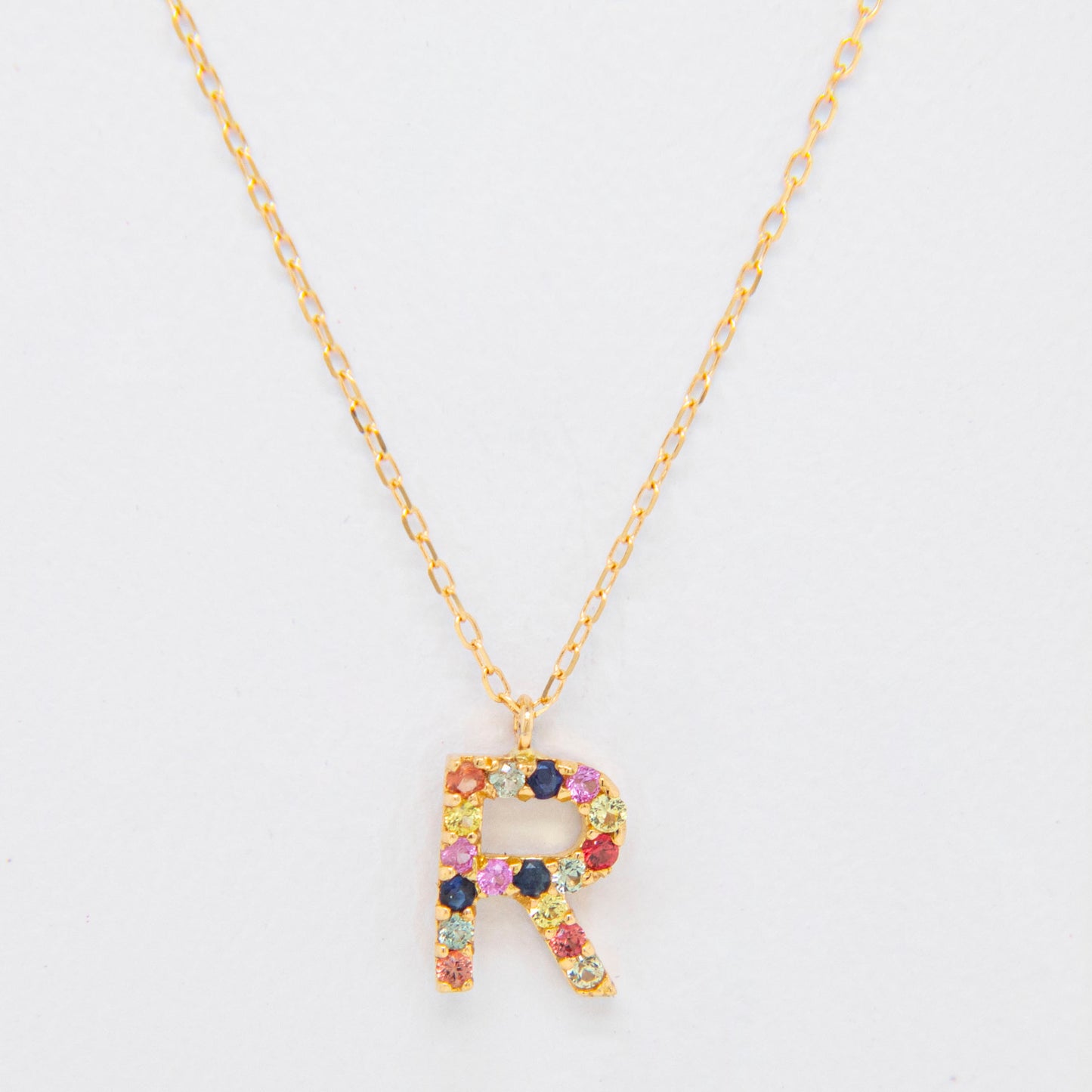 18k Yellow Gold Multi-Gem Semi Precious Initial Necklace