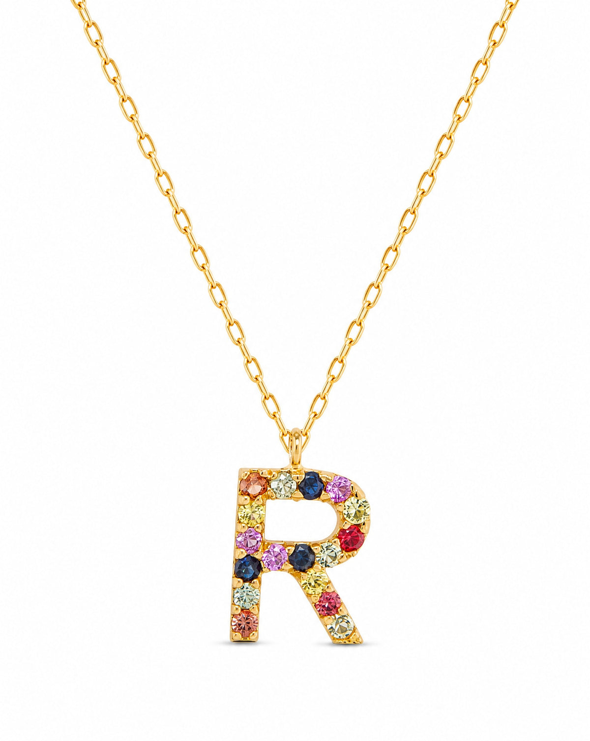 18k Yellow Gold Multi-Gem Semi Precious Initial Necklace
