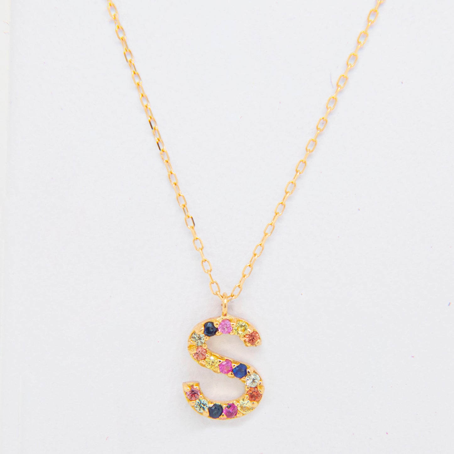 18k Yellow Gold Multi-Gem Semi Precious Initial Necklace