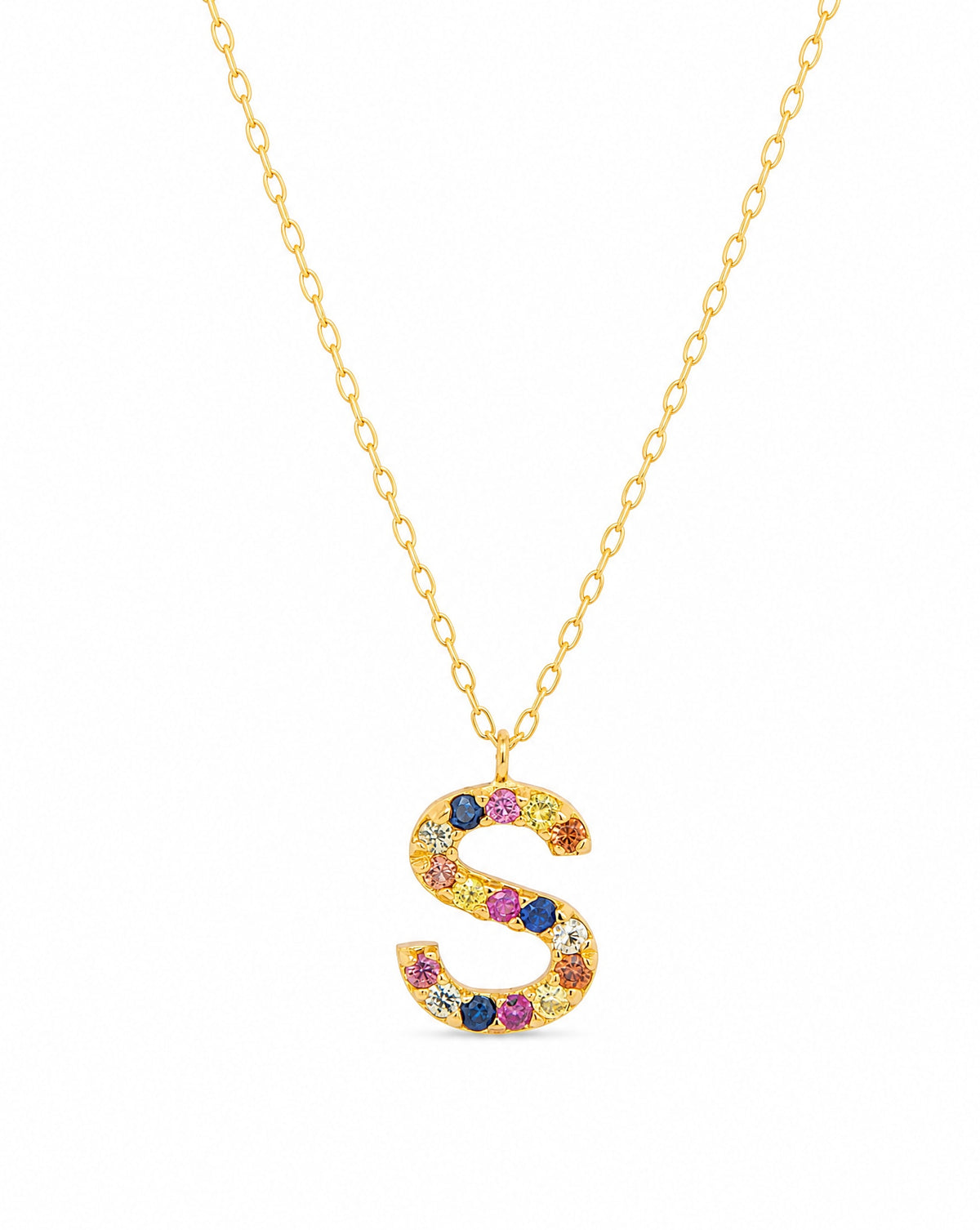 18k Yellow Gold Multi-Gem Semi Precious Initial Necklace