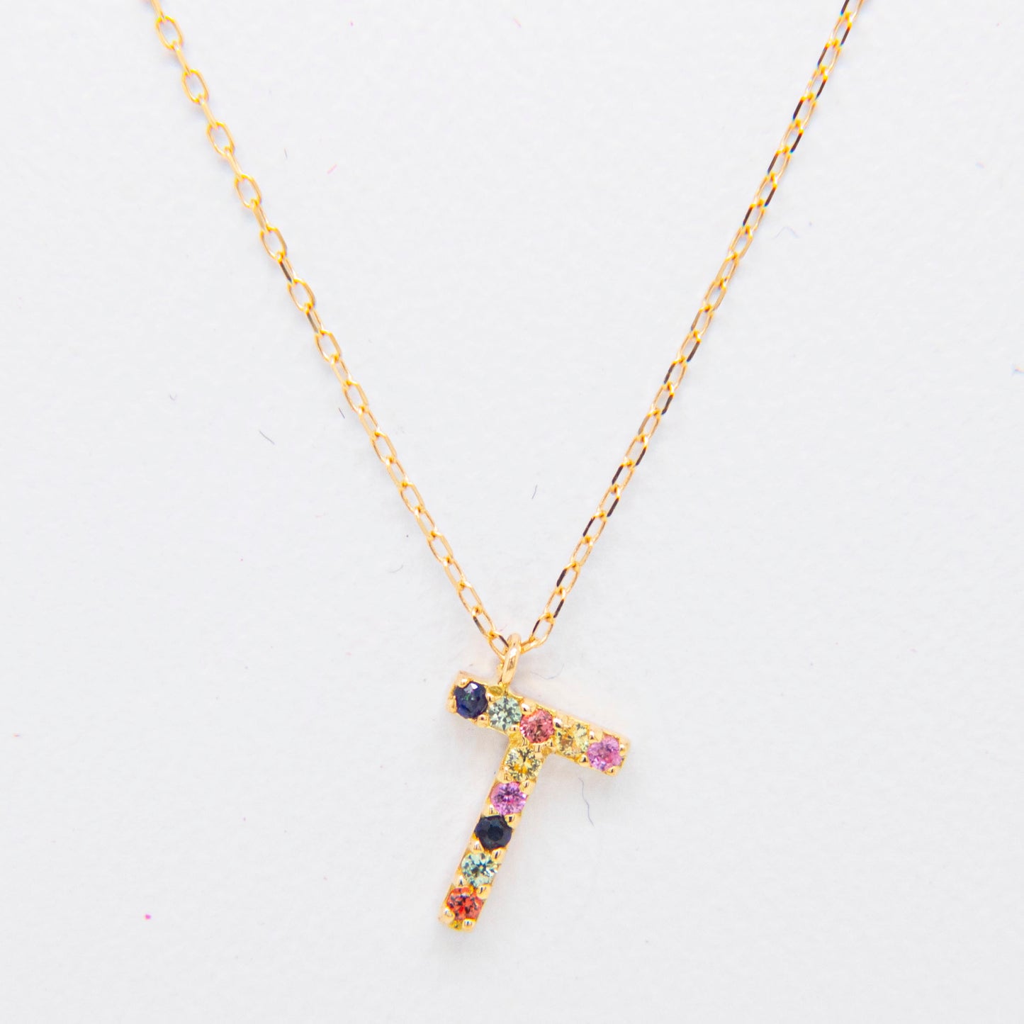 18k Yellow Gold Multi-Gem Semi Precious Initial Necklace