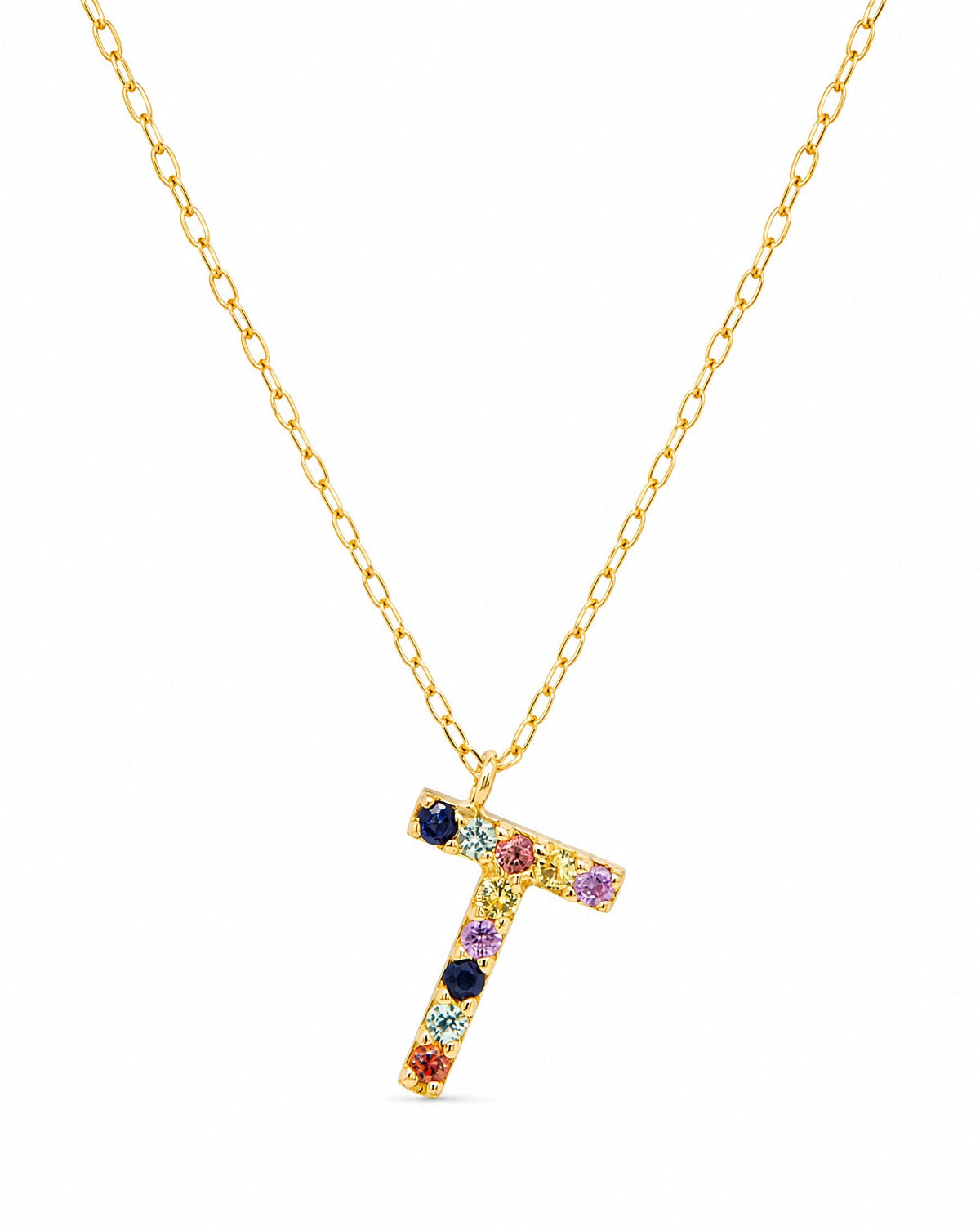 18k Yellow Gold Multi-Gem Semi Precious Initial Necklace