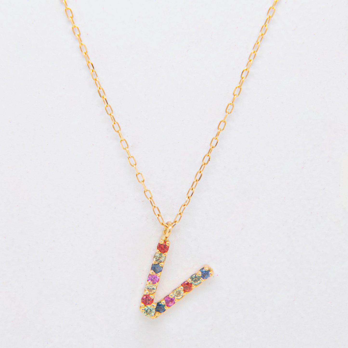 18k Yellow Gold Multi-Gem Semi Precious Initial Necklace