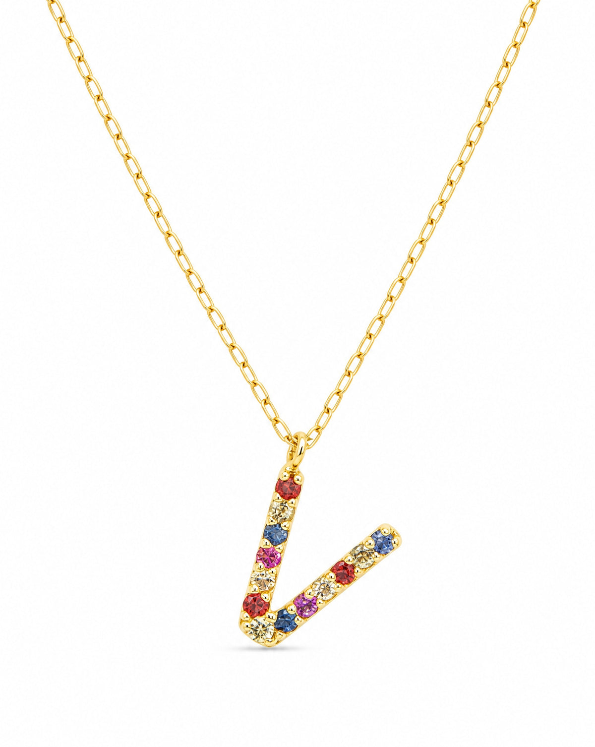 18k Yellow Gold Multi-Gem Semi Precious Initial Necklace