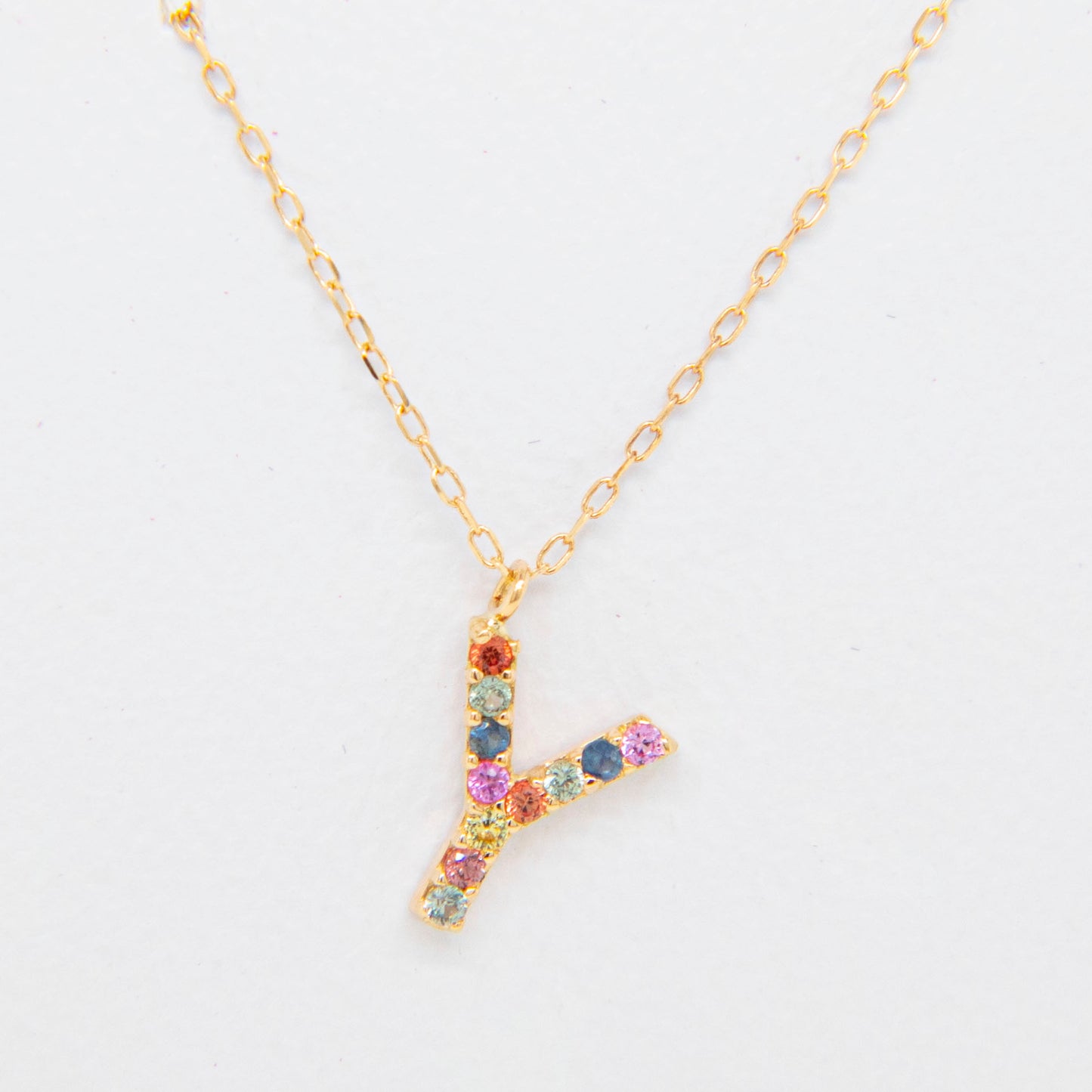 18k Yellow Gold Multi-Gem Semi Precious Initial Necklace