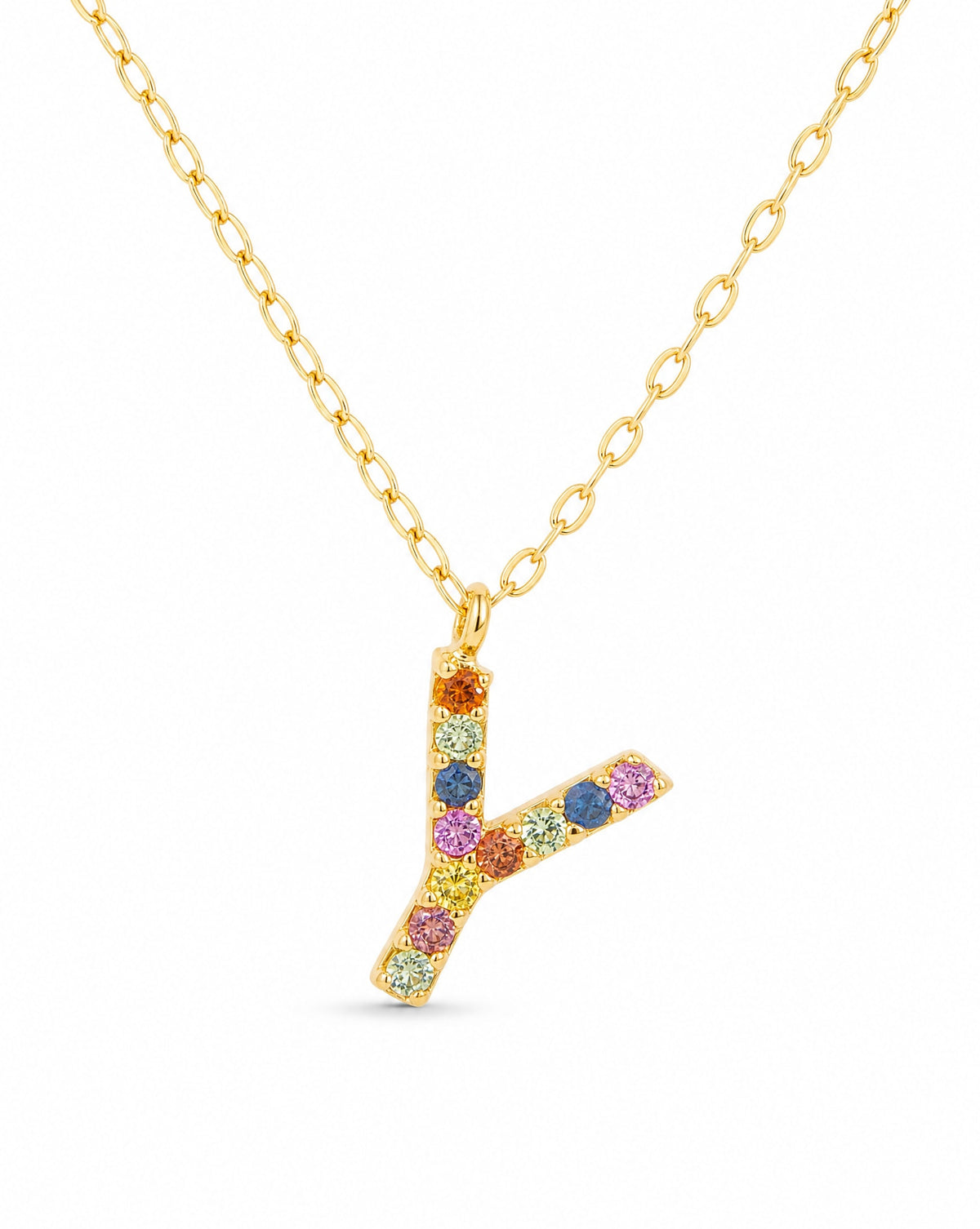18k Yellow Gold Multi-Gem Semi Precious Initial Necklace