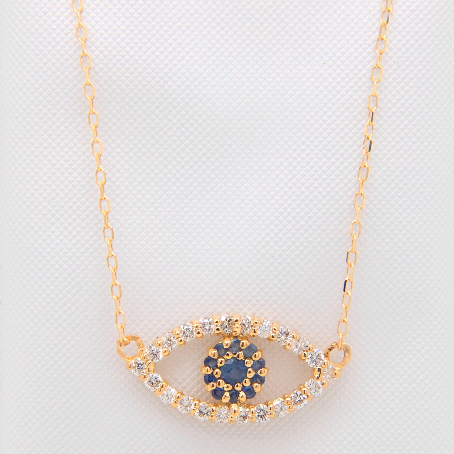 18K Yellow Gold Blue Sapphire & Diamond Evil Eye Necklace