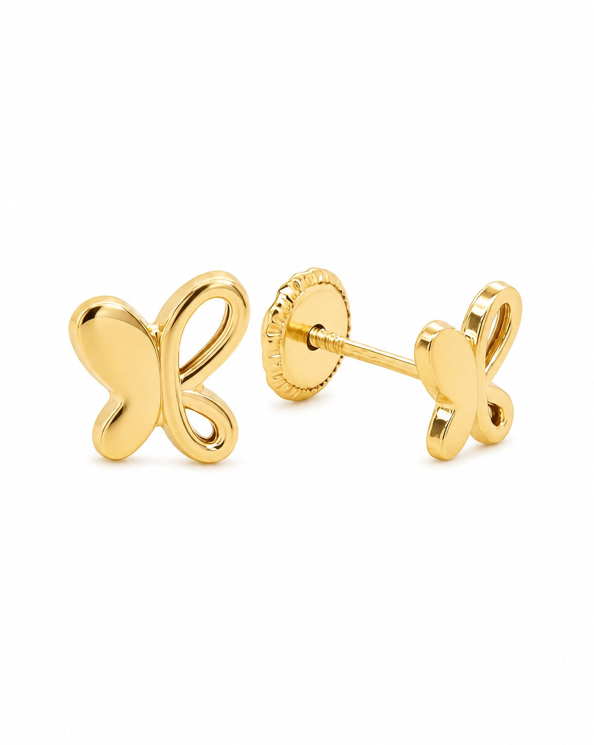 18K Yellow Gold Half Open Butterfly Screwback Earrings