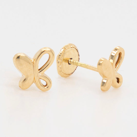 18K Yellow Gold Half Open Butterfly Screwback Earrings