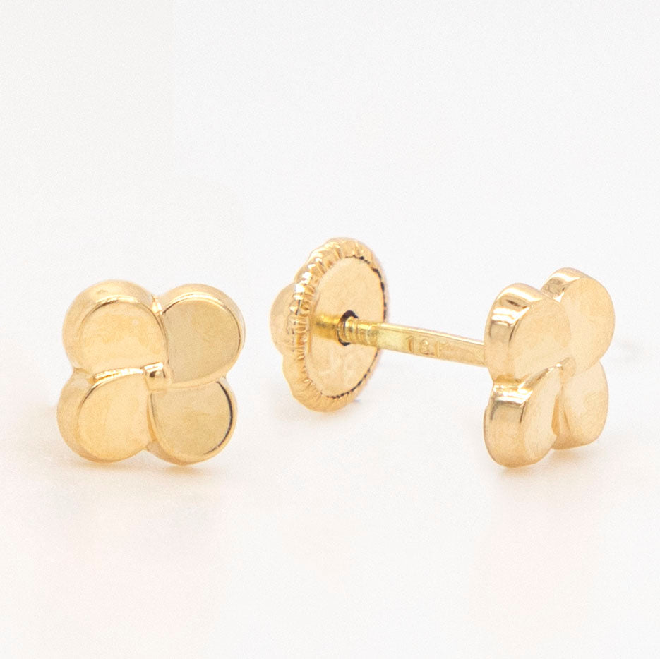 18K Yellow Gold Flower Screwback Earrings