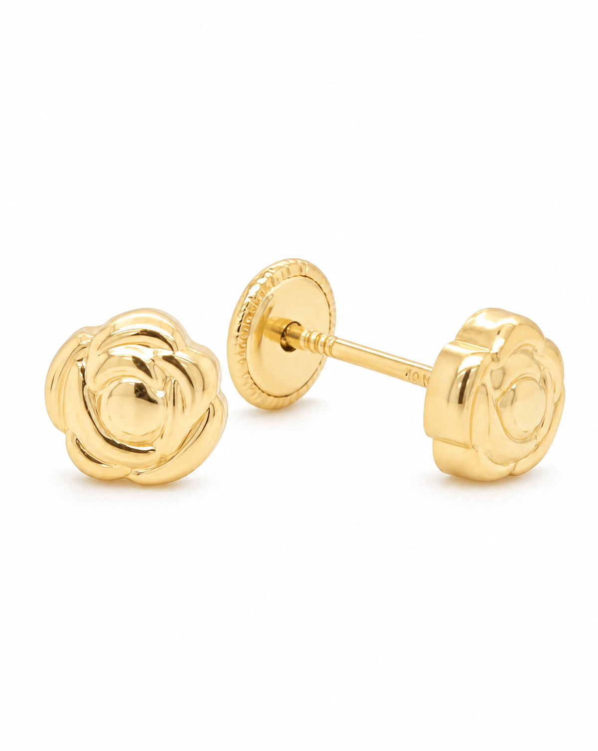 18K Yellow Gold Small Rose Screwback Earrings